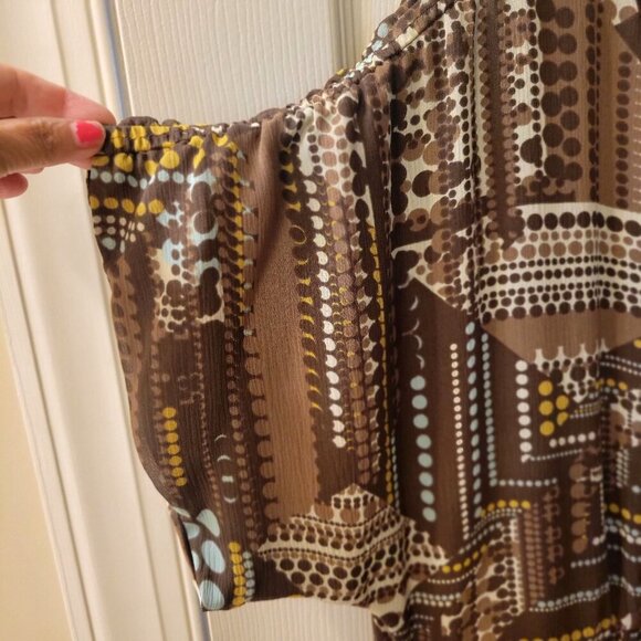 J.Jill Brown Geometric Print Short-Sleeve V-Neck Dress w Gathered Waist SZ 22W - Picture 7 of 11